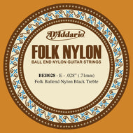 D'Addario BEB028 Folk Nylon Guitar Single String, Black Nylon, Ball End, .028