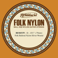 D'Addario BES031W Folk Nylon Guitar Single String, Silver Wound, Ball End, .031