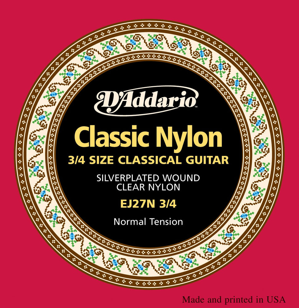 D'Addario EJ27N 3/4 Student Nylon Fractional Classical Guitar Strings, Normal Tension