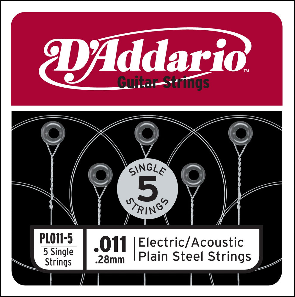 D'Addario PL011-5 Plain Steel Guitar Single String, .011 5-pack