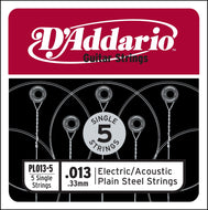 D'Addario PL013-5 Plain Steel Guitar Single String, .013 5-pack