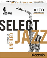 Rico Select Jazz Alto Sax Reeds, Unfiled, Strength 4 Strength Medium, 10-pack - RRS10ASX4M