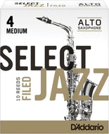 Rico Select Jazz Alto Sax Reeds, Filed, Strength 4 Strength Medium, 10-pack - RSF10ASX4M