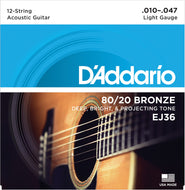 DAddario EJ36 80 20 Bronze Round Wound Acoustic Guitar Strings