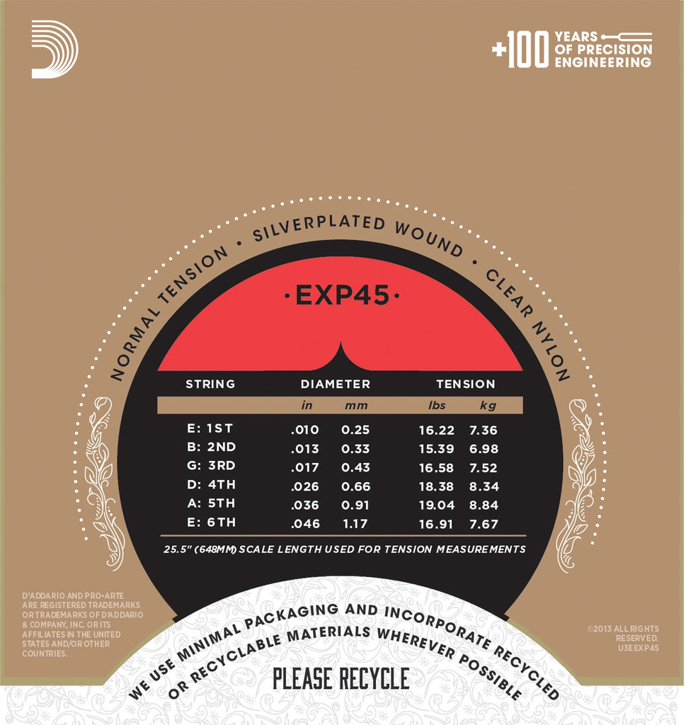 D'Addario EXP45 Coated Classical Guitar Strings, Normal Tension