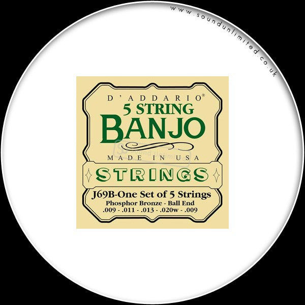 DAddario J69B 5-String Banjo, Phosphor Bronze Wound, Light, Ball End
