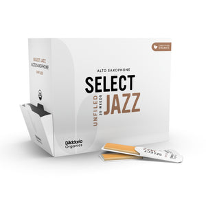 D'Addario Organic Select Jazz Unfiled Alto Saxophone Reeds, Strength 3 Soft, 25-Pack