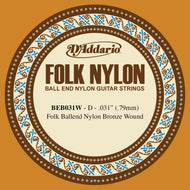 D'Addario BEB031W Folk Nylon Guitar Single String, Bronze Wound, Ball End, .031