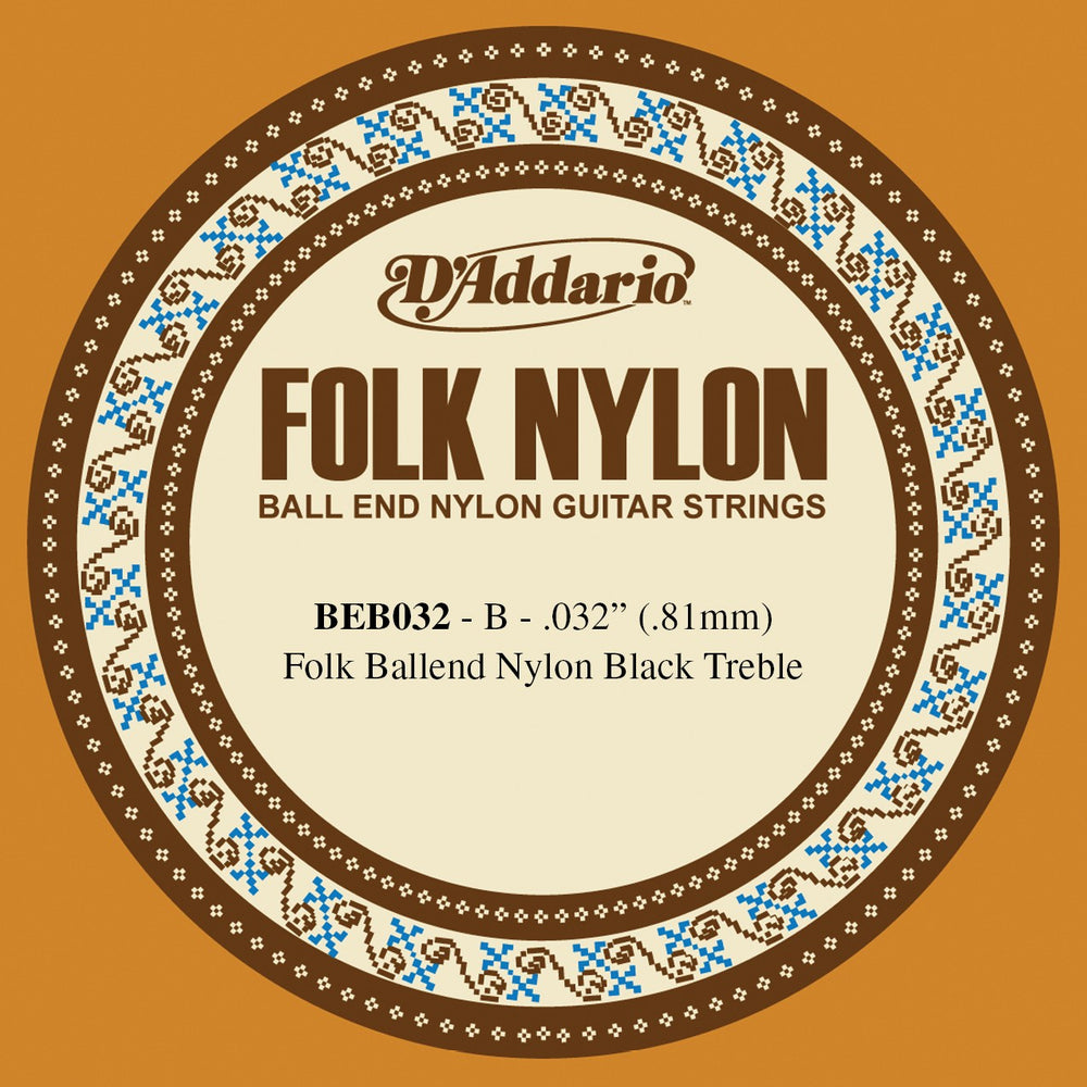 D'Addario BEB032 Folk Nylon Guitar Single String, Black Nylon, Ball End, .032