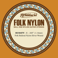 D'Addario BES045W Folk Nylon Guitar Single String, Silver Wound, Ball End, .045