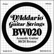 D'Addario BW020 Bronze Wound Acoustic Guitar Single String, .020