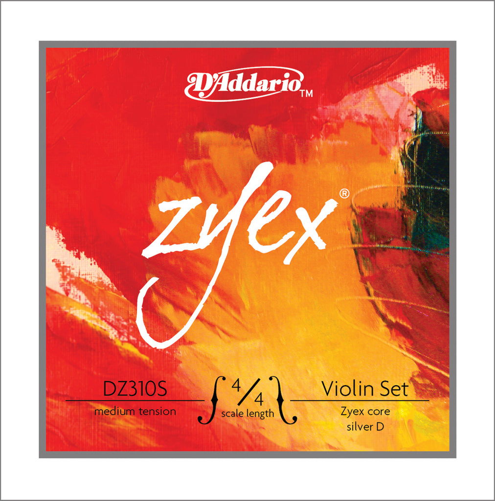 D'Addario Zyex Violin String Set with Silver D, 4/4 Scale, Medium