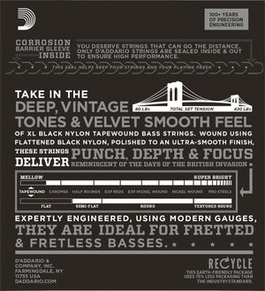 D'Addario ETB92 Tapewound Bass Guitar Strings, Medium, 50-105, Long Scale