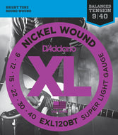 D'Addario EXL120BT Nickel Wound Electric Guitar Strings, Balanced Tension Super Light, 9-40