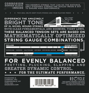 D'Addario EXL170BT Nickel Wound Bass Guitar Strings, Balanced Tension Light, 45-107