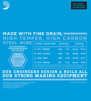 D'Addario EXL170BT Nickel Wound Bass Guitar Strings, Balanced Tension Light, 45-107