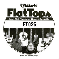 D'Addario FT026 Semi-Flat Phosphor Bronze Acoustic Guitar Single String, .026