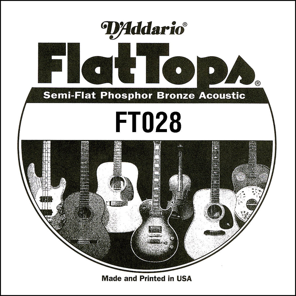D'Addario FT028 Semi-Flat Phosphor Bronze Acoustic Guitar Single String, .028