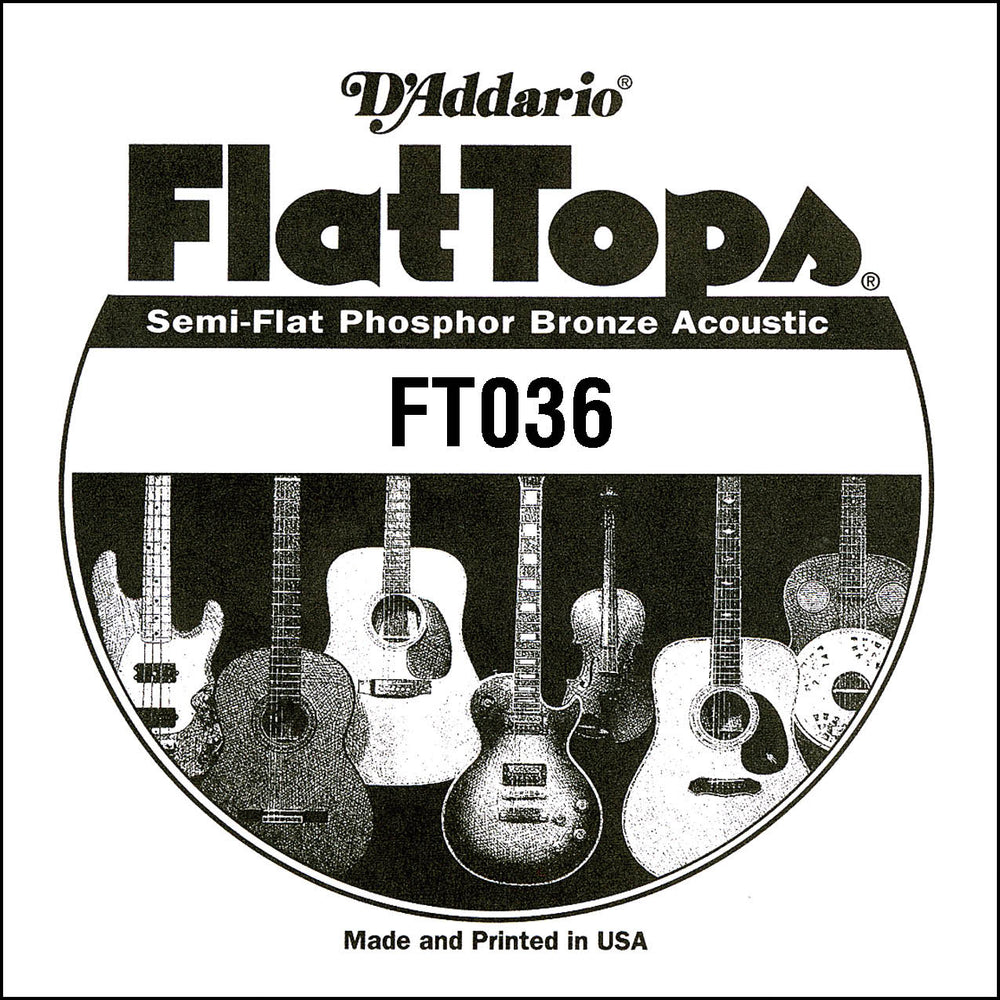D'Addario FT036 Semi-Flat Phosphor Bronze Acoustic Guitar Single String, .036