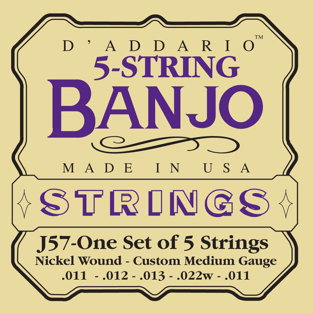 D'Addario J57 5-String Banjo Strings, Nickel, Custom Medium, 11-22
