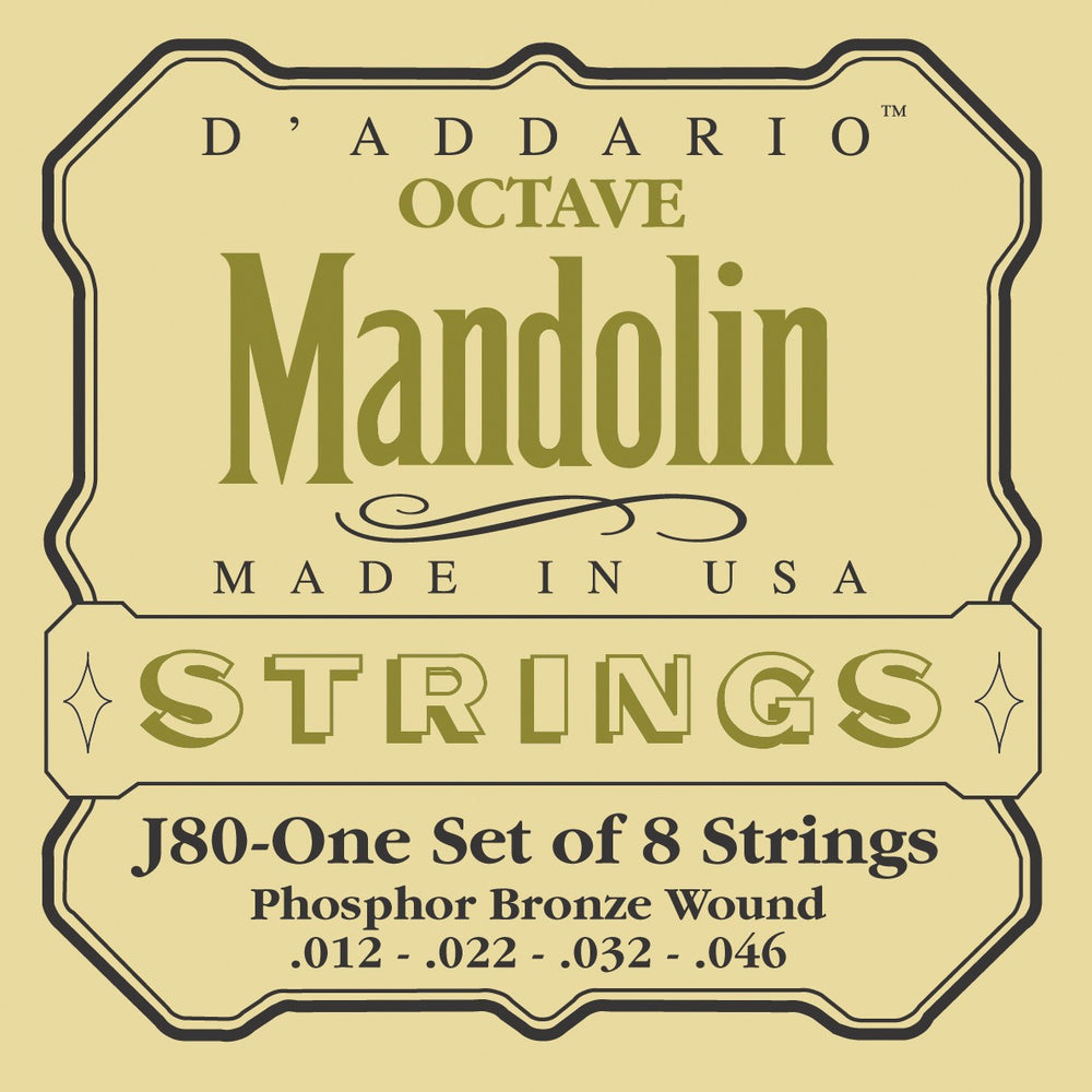 D'Addario J80 Phosphor Bronze Octave Mandolin Strings, Medium, 12-46