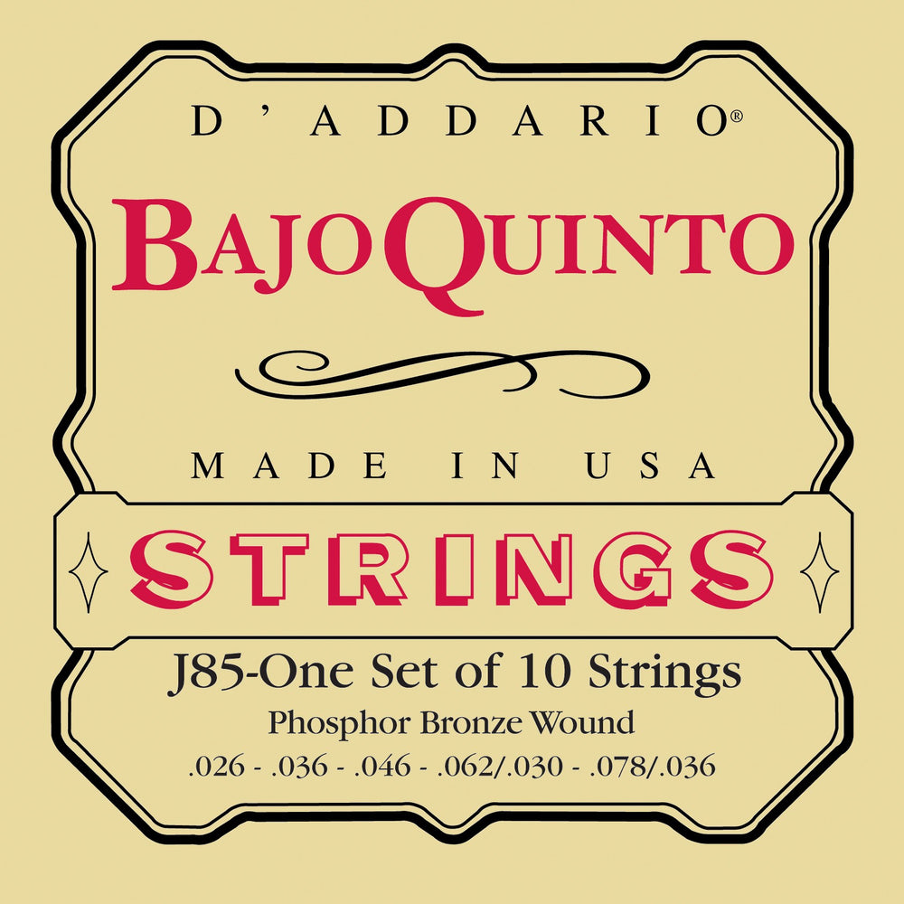D'Addario J85 Phosphor Bronze Bajo Quinto Strings, Loop End, 26-68