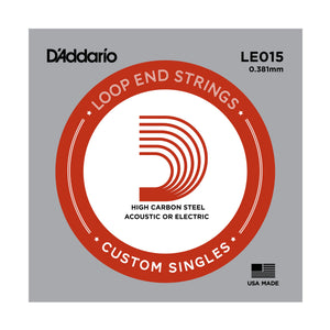 D'Addario LE015 Plain Steel Loop End Single String, .015
