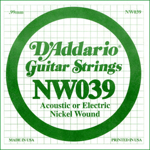 D'Addario NW039 Nickel Wound Electric Guitar Single String, .039