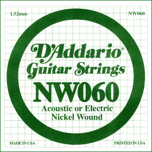 D'Addario NW060 Nickel Wound Electric Guitar Single String, .060