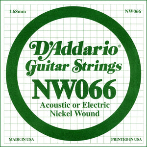 D'Addario NW066 Nickel Wound Electric Guitar Single String, .066