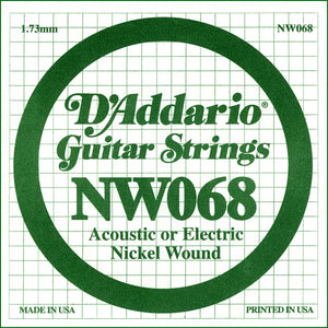 D'Addario NW068 Nickel Wound Electric Guitar Single String, .068