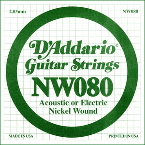 D'Addario NW080 Nickel Wound Electric Guitar Single String, .080