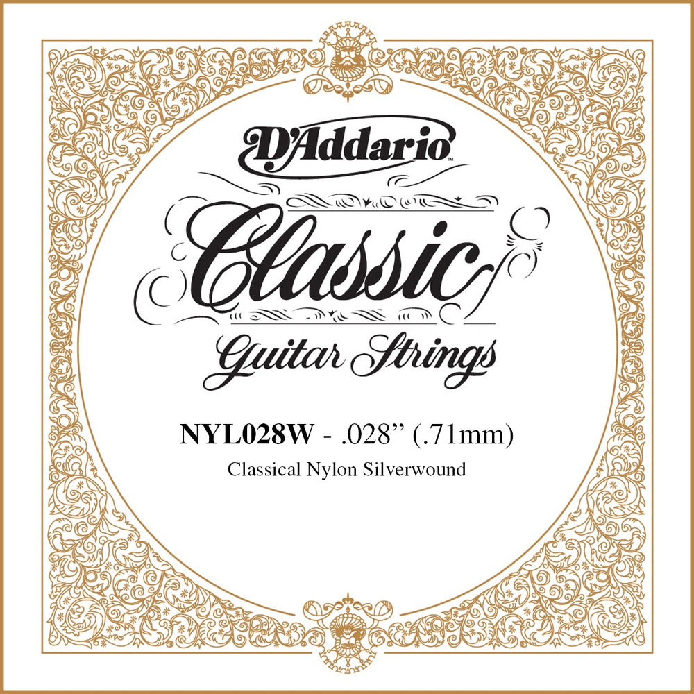 D'Addario NYL028W Silver-plated Copper Classical Single String, .028 