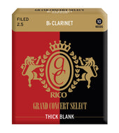 Rico Grand Concert Select Thick Blank Bb Clarinet Reeds, Filed, Strength 2.5, 10-pack - RGT10BCL250
