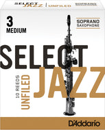 Rico Select Jazz Soprano Sax Reeds, Unfiled, Strength 3 Strength Medium, 10-pack - RRS10SSX3M