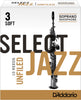 Rico Select Jazz Soprano Sax Reeds, Unfiled, Strength 3 Strength Soft, 10-pack - RRS10SSX3S