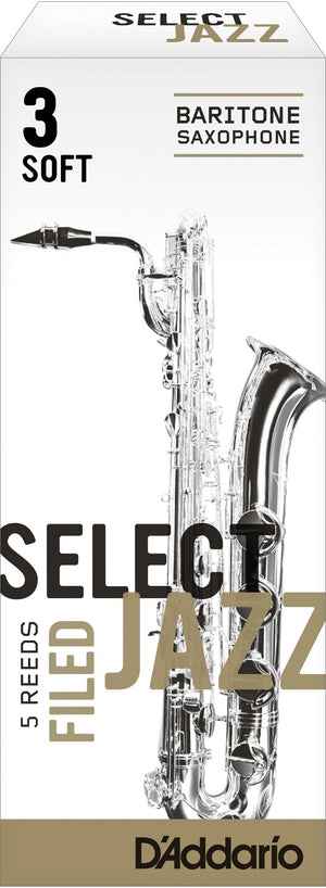 Rico Select Jazz Baritone Sax Reeds, Filed, Strength 3 Strength Soft, 5-pack - RSF05BSX3S