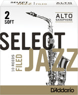 Rico Select Jazz Alto Sax Reeds, Filed, Strength 2 Strength Soft, 10-pack - RSF10ASX2S