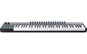 Alesis 61 Key Velocity sensitive keyboard with modulation/pitch bend wheels. Rotary encoders and velocity sensitive drum pads.
