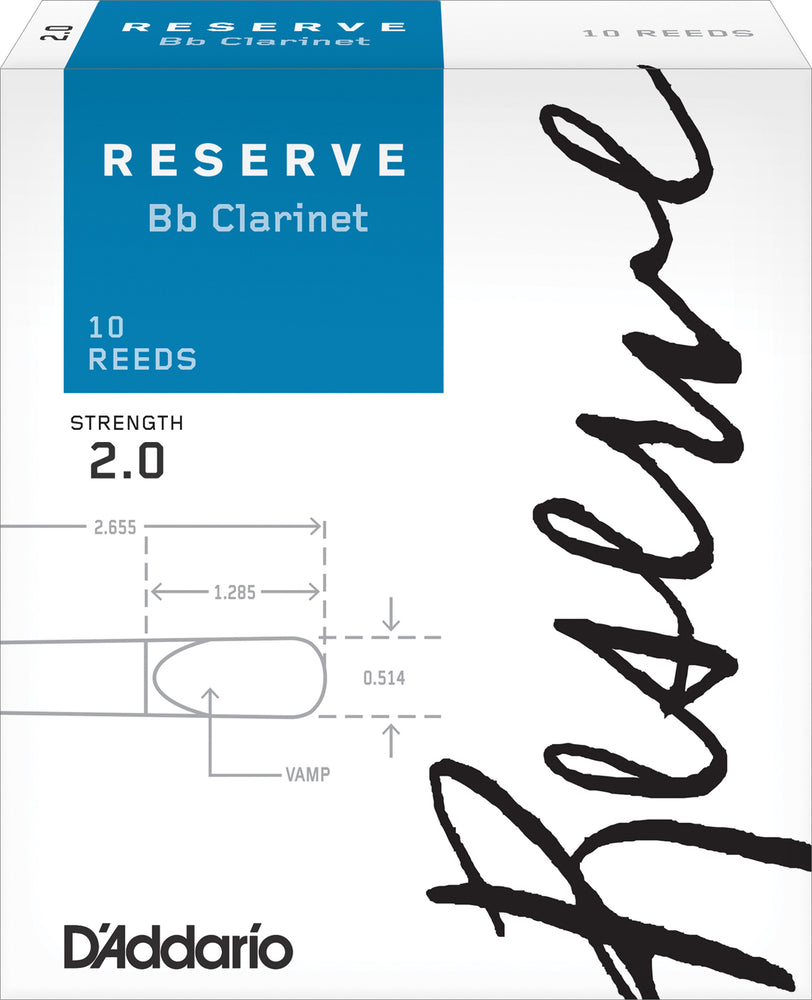 D'Addario Reserve Bb Clarinet Reeds, Strength 2.0, 10-pack - DCR1020