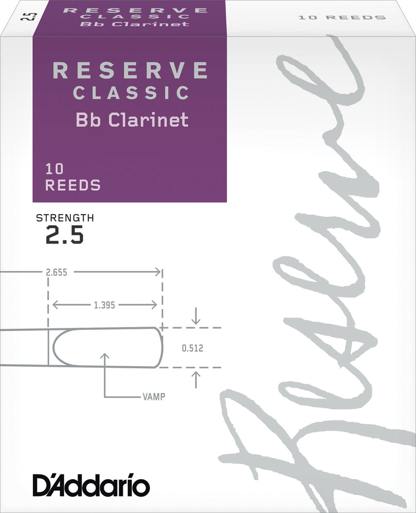 D'Addario Reserve Classic Bb Clarinet Reeds, Strength 2.5, 10-pack - DCT1025