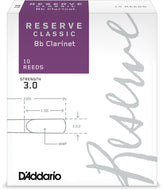 D'Addario Reserve Classic Bb Clarinet Reeds, Strength 3.0, 10-pack - DCT1030