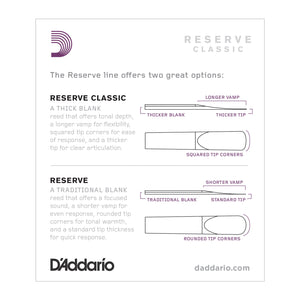 D'Addario Reserve Classic Bb Clarinet Reeds, Strength 3.5+, 10-pack - DCT10355