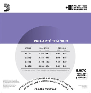 D'Addario EJ87C Titanium Ukulele Strings, Concert