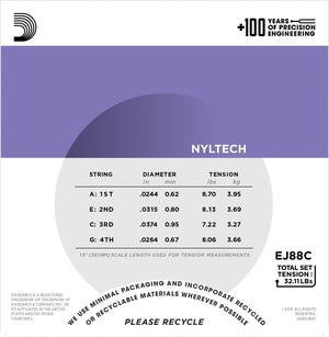 D'Addario EJ88C Nyltech Ukulele Strings, Concert