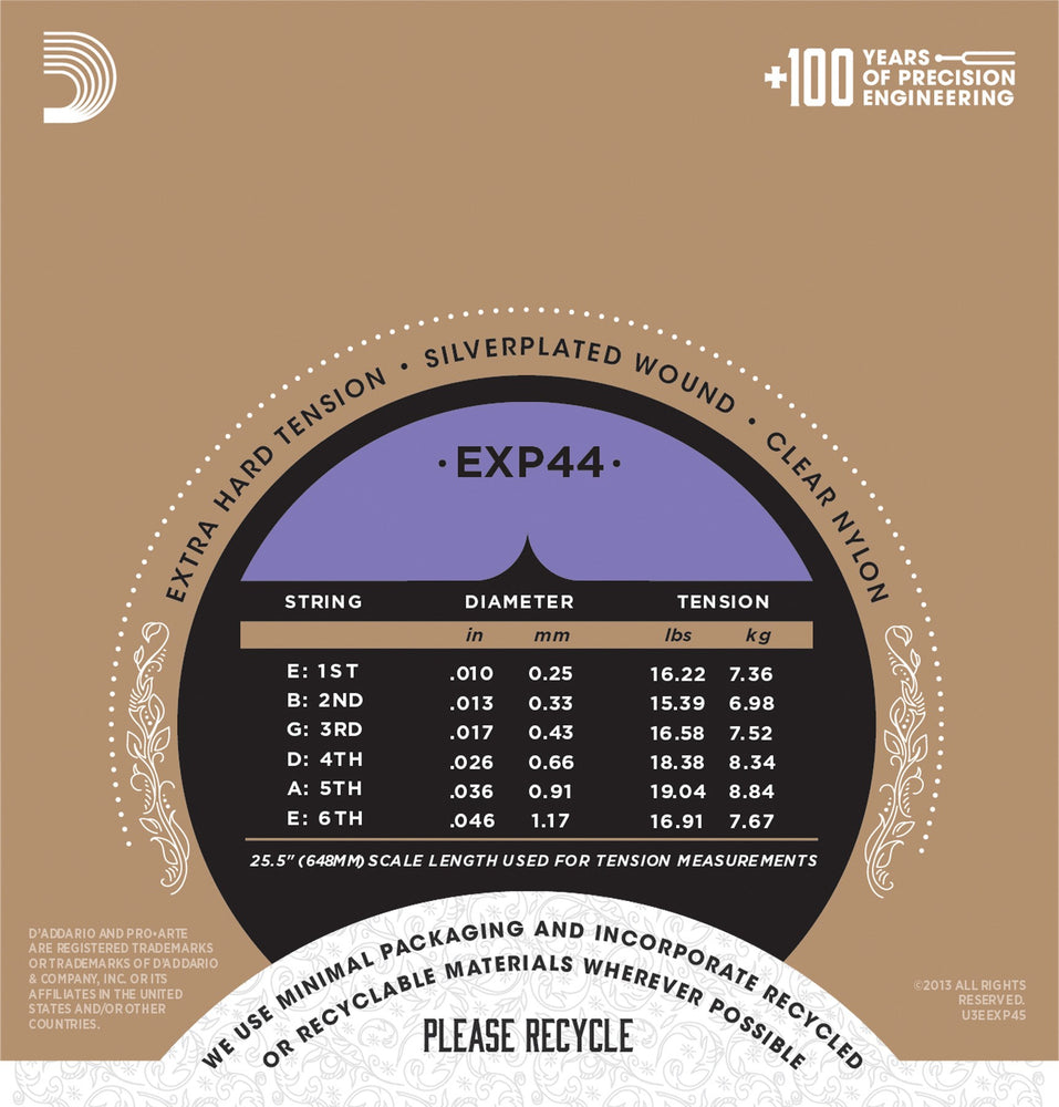 D'Addario EXP44 Coated Classical Guitar Strings, Extra Hard Tension