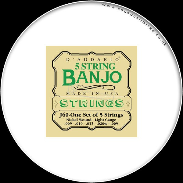 DAddario J60 5-String Banjo, Nickel Wound, Light