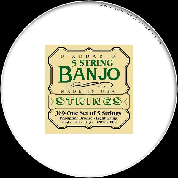 DAddario J69 5-String Banjo, Phosphor Bronze Wound, Light
