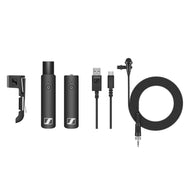 Sennheiser Lavalier set with (1) ME2-II clip-on lapel mic, (1) XSW-D MINI JACK TX (3.5mm), (1) XSW-D XLR MALE RX, (1) beltpack clip and (1) USB charging cable